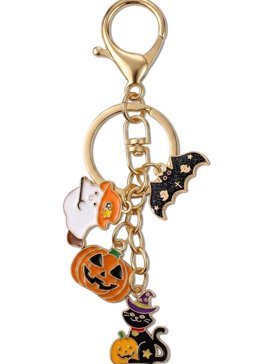 Accessories - Halloween Charm Keychain - Gold Tone with Orange, Black, White Charms